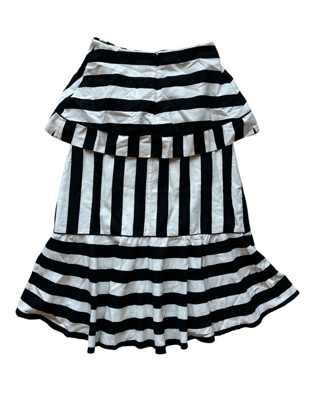 FARM Rio Mixed Stripes A-Line Black and White Ruffled Midi Skirt NWT Size XL